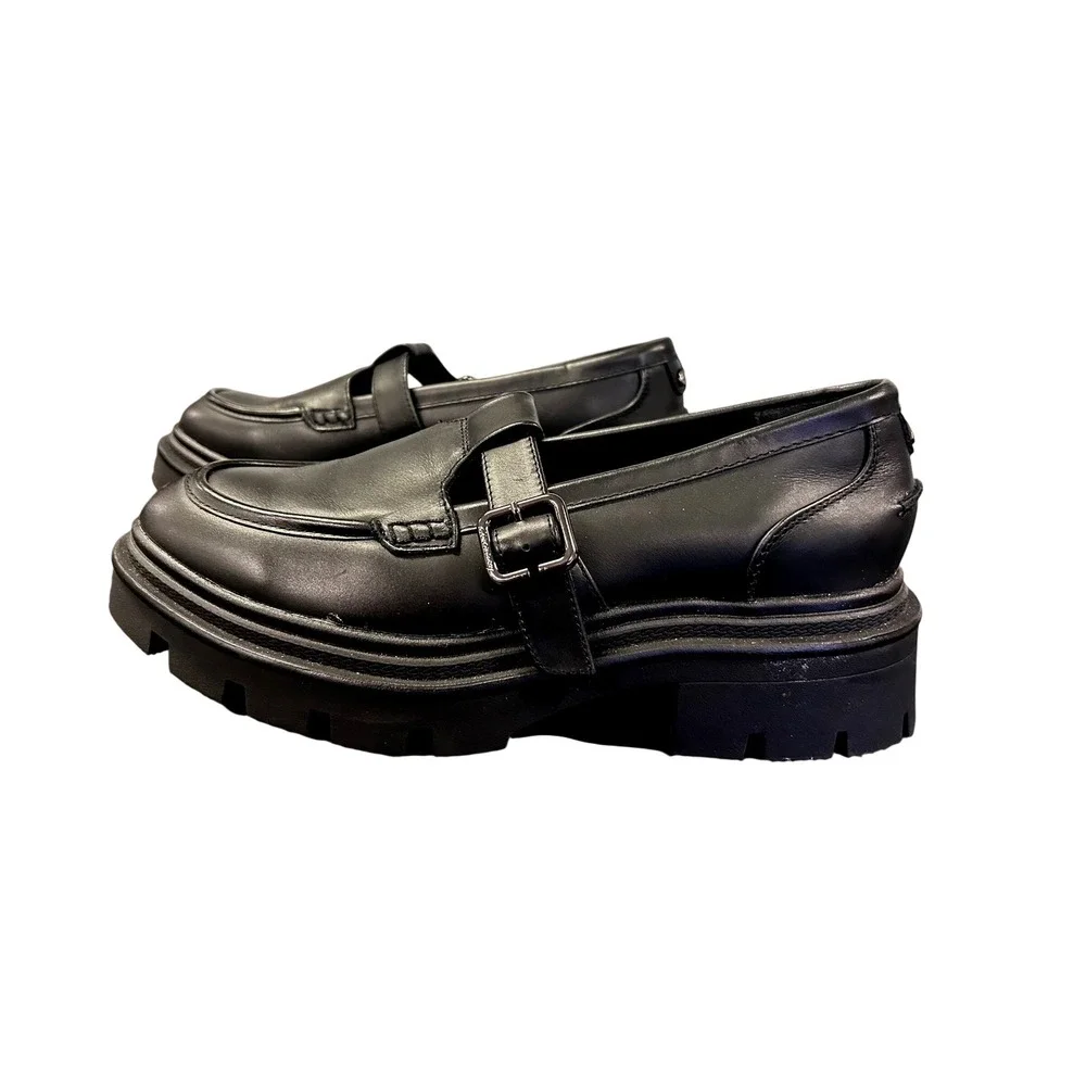 Circus NY by Sam Edelman Ivy Black T-Strap Lug Sole Loafers Womens 10 Platform